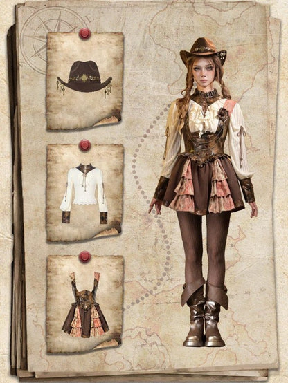 Virtual Orbit Steampunk Lace Leather Patchwork Cutout Women&