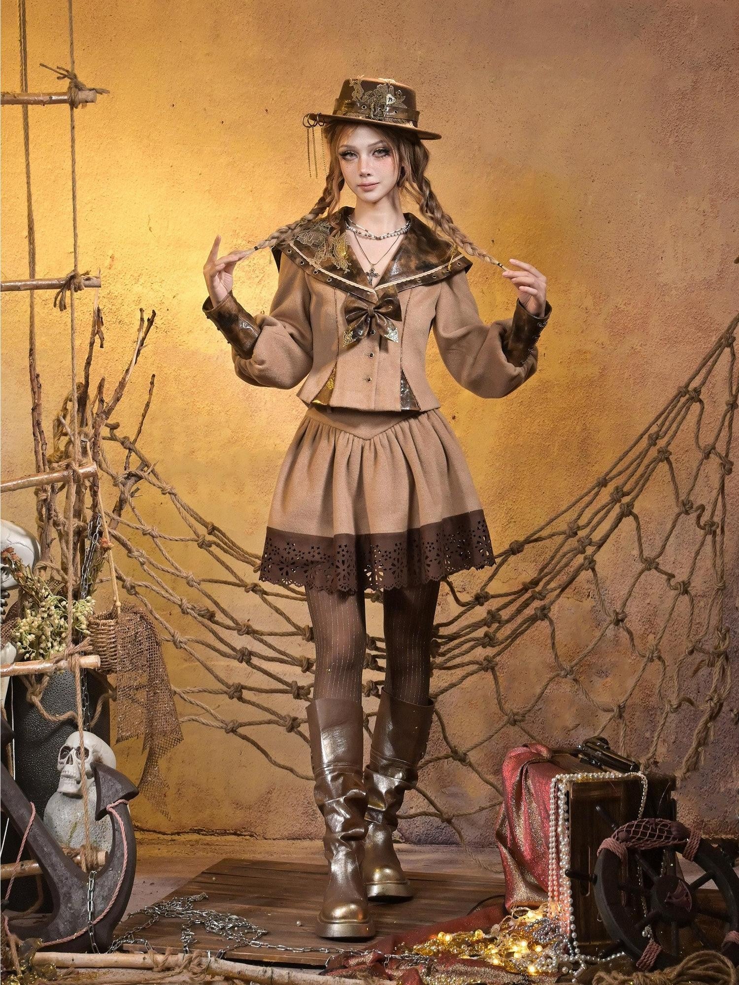 Virtual Orbit Steampunk Vintage Navy Collar Schoolgirl Women&