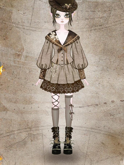 Virtual Orbit Steampunk Vintage Navy Collar Schoolgirl Women&