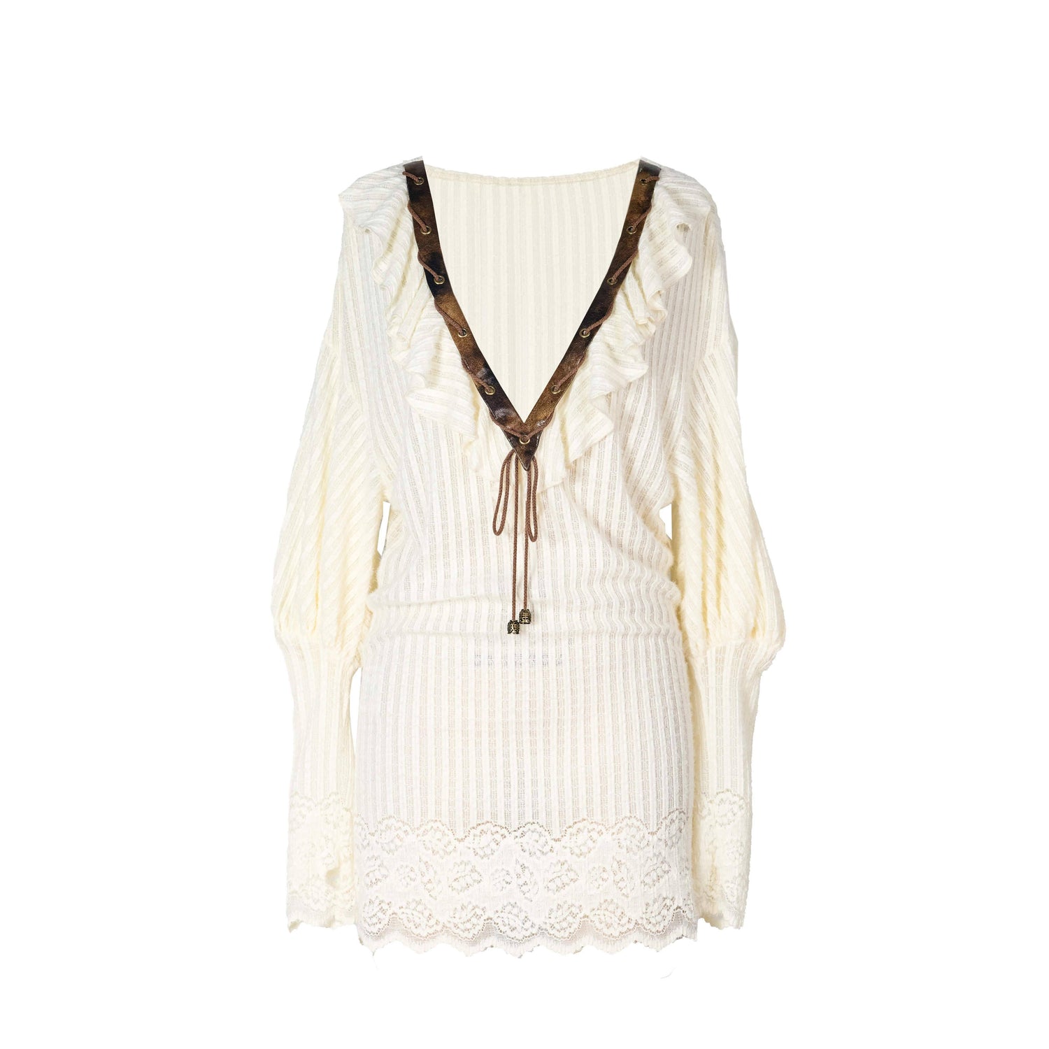 Virtual_Orbit_Striped_Puff_Sleeve_Deep_V_Two_Way_Women&