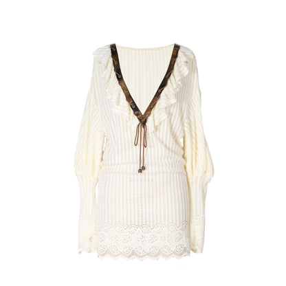 Virtual_Orbit_Striped_Puff_Sleeve_Deep_V_Two_Way_Women&