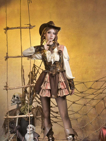 Virtual Orbit Striped Steampunk Leather Patchwork Lace Up Women&