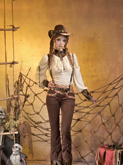 Virtual Orbit Striped Steampunk Leather Patchwork Lace Up Women&