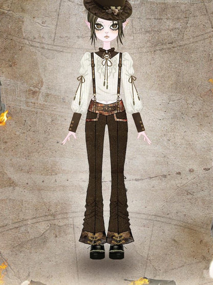 Virtual Orbit Striped Steampunk Leather Patchwork Lace Up Women&
