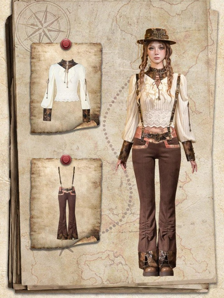 Virtual Orbit Striped Steampunk Leather Patchwork Lace Up Women&