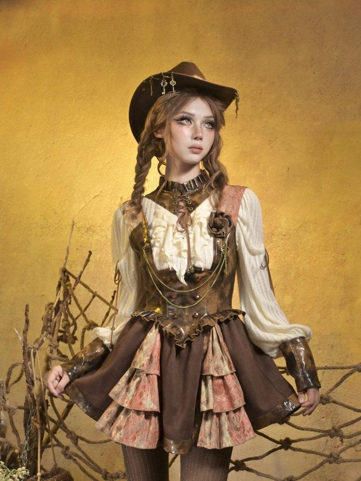Virtual Orbit Striped Steampunk Leather Patchwork Lace Up Women&