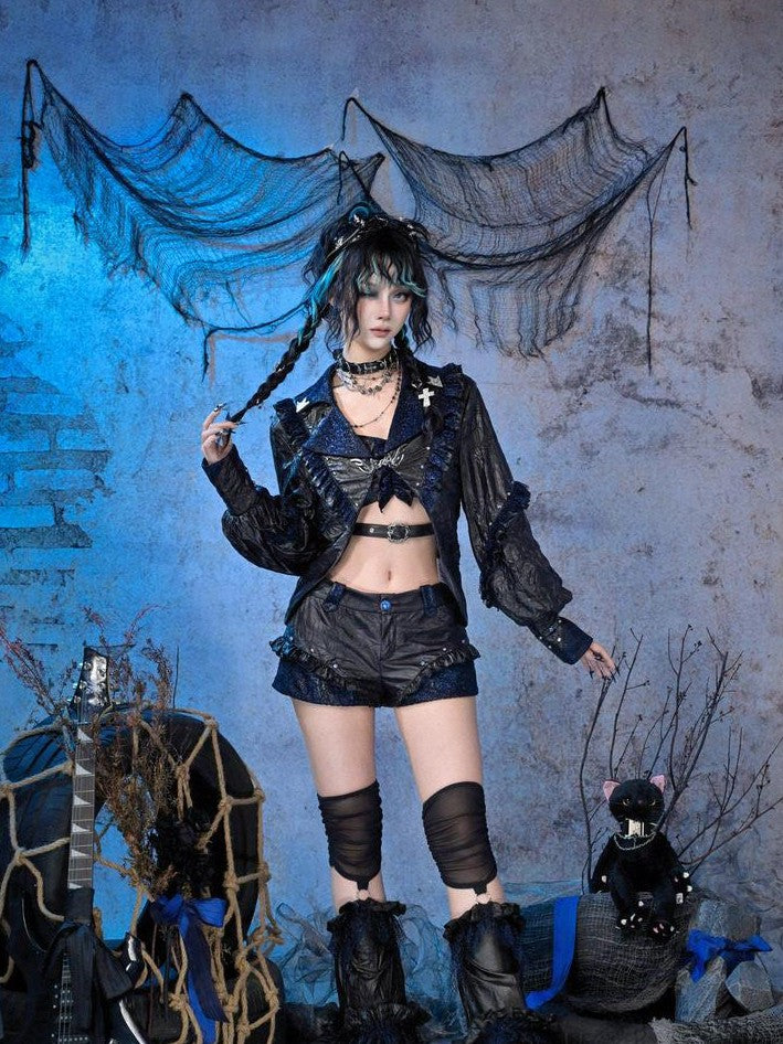 Virtual Orbit Studded Sparkle Lace Ruched Rock Women&
