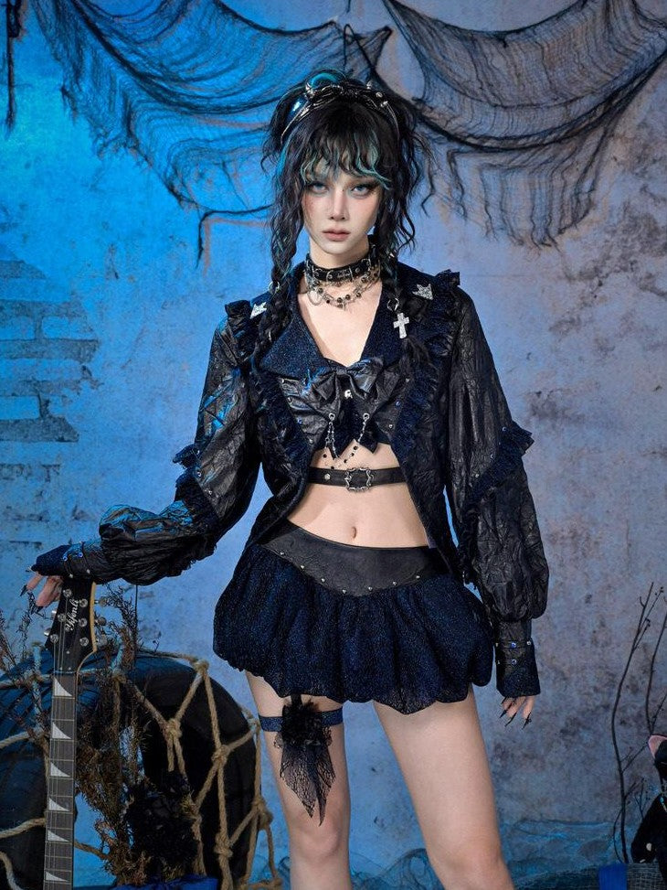 Virtual Orbit Studded Sparkle Lace Ruched Rock Women&