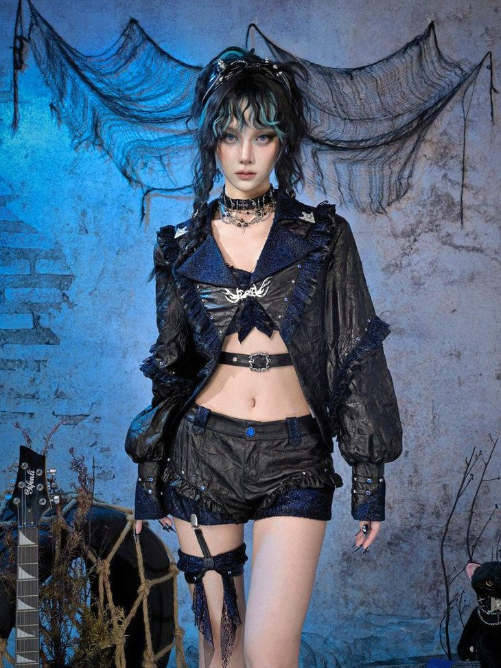 Virtual Orbit Studded Sparkle Lace Ruched Rock Women&
