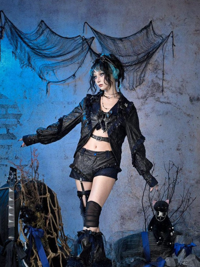 Virtual Orbit Studded Sparkle Lace Ruched Rock Women&