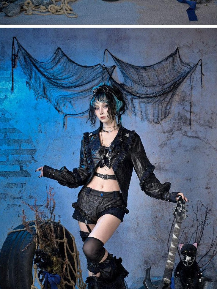 Virtual Orbit Studded Sparkle Lace Ruched Rock Women&