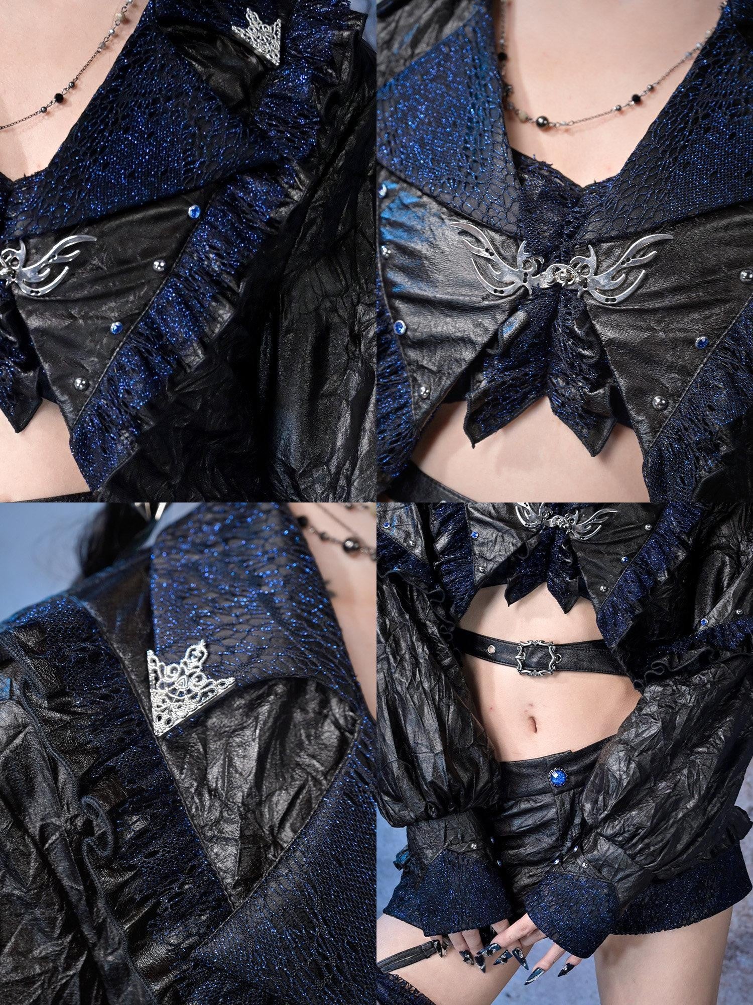 Virtual Orbit Studded Sparkle Lace Ruched Rock Women&
