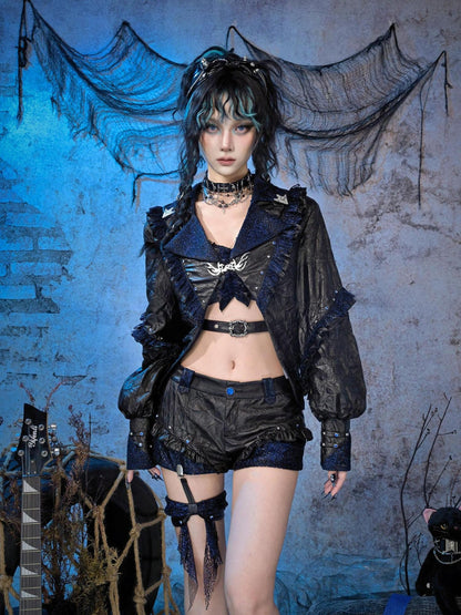 Virtual Orbit Studded Sparkle Lace Ruched Rock Women&