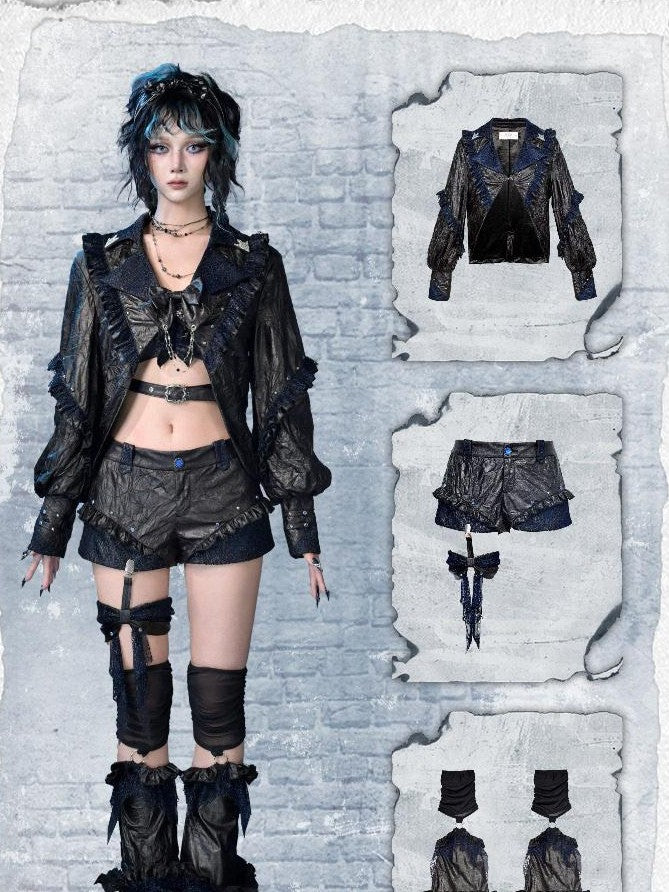 Virtual Orbit Studded Sparkle Lace Ruched Rock Women&