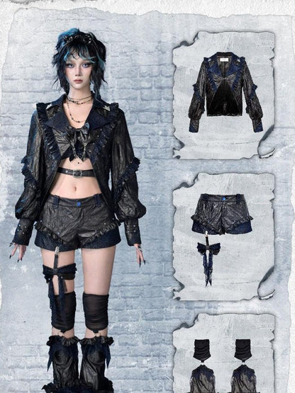 Virtual Orbit Studded Sparkle Lace Ruched Rock Women&
