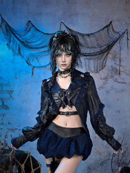 Virtual Orbit Studded Sparkle Lace Ruched Rock Women&