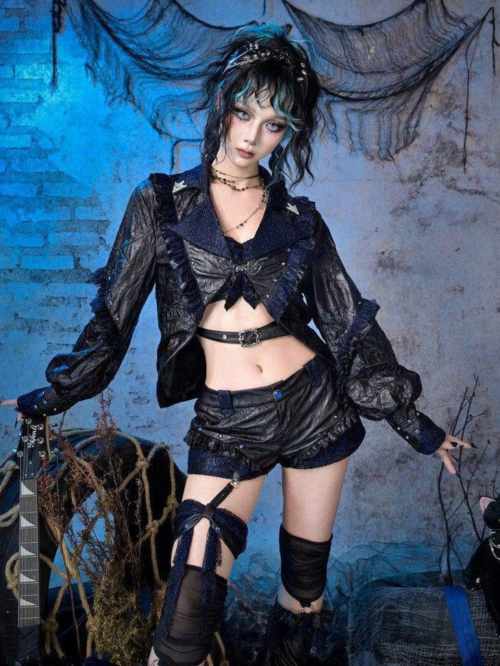 Virtual Orbit Studded Sparkle Lace Ruched Rock Women&