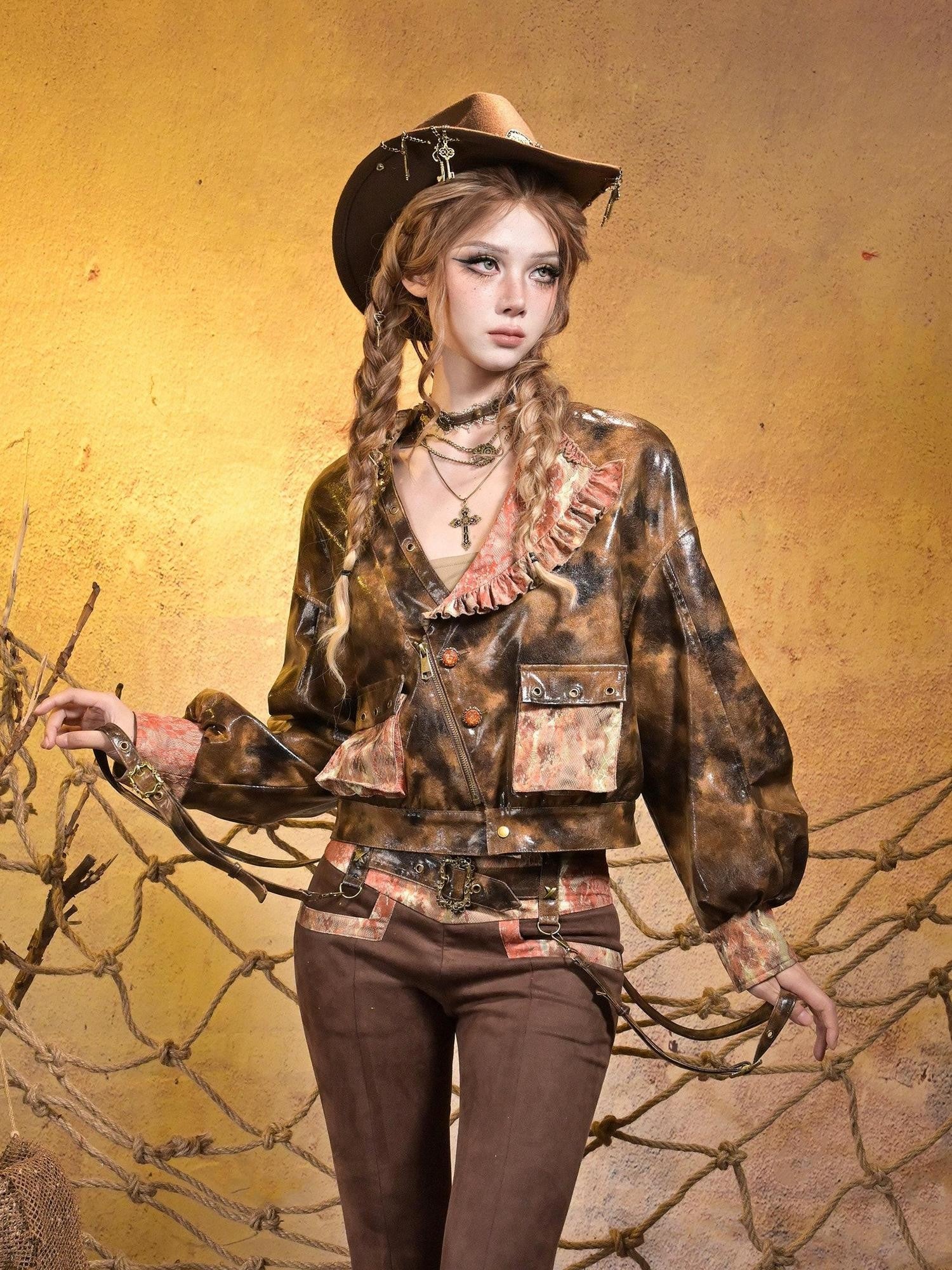 Virtual Orbit Sunken Steampunk Lace Padded Sleeveless Zip Women&