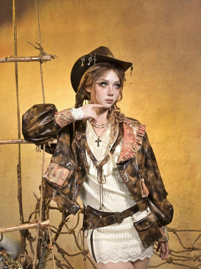 Virtual Orbit Sunken Steampunk Lace Padded Sleeveless Zip Women&