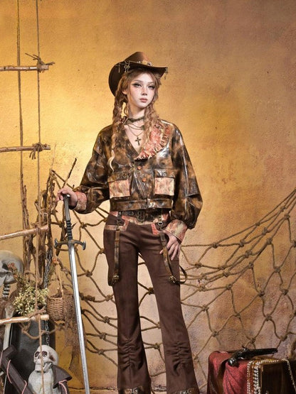 Virtual Orbit Sunken Steampunk Lace Padded Sleeveless Zip Women&