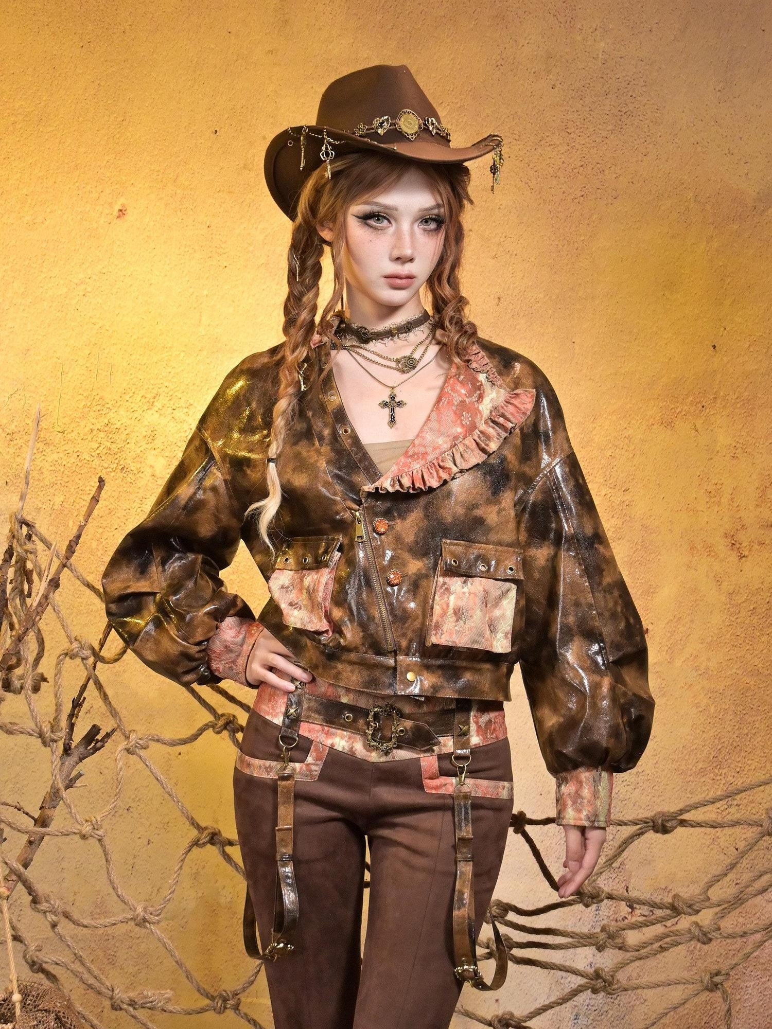 Virtual Orbit Sunken Steampunk Lace Padded Sleeveless Zip Women&