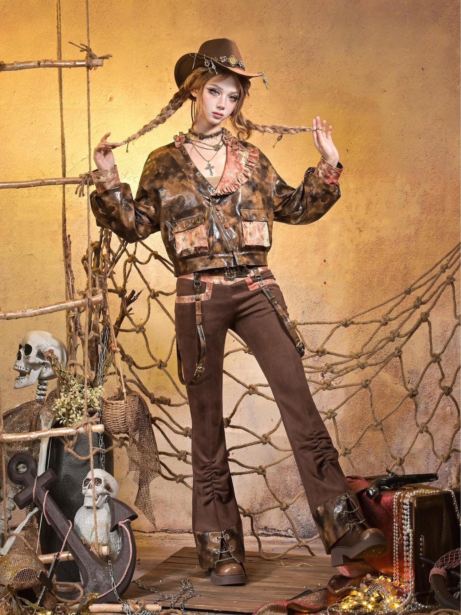 Virtual Orbit Sunken Steampunk Lace Padded Sleeveless Zip Women&