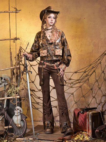 Virtual Orbit Sunken Steampunk Lace Padded Sleeveless Zip Women&