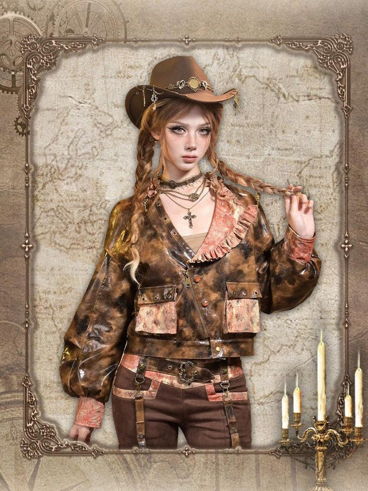 Virtual Orbit Sunken Steampunk Lace Padded Sleeveless Zip Women&