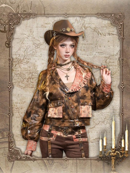 Virtual Orbit Sunken Steampunk Lace Padded Sleeveless Zip Women&