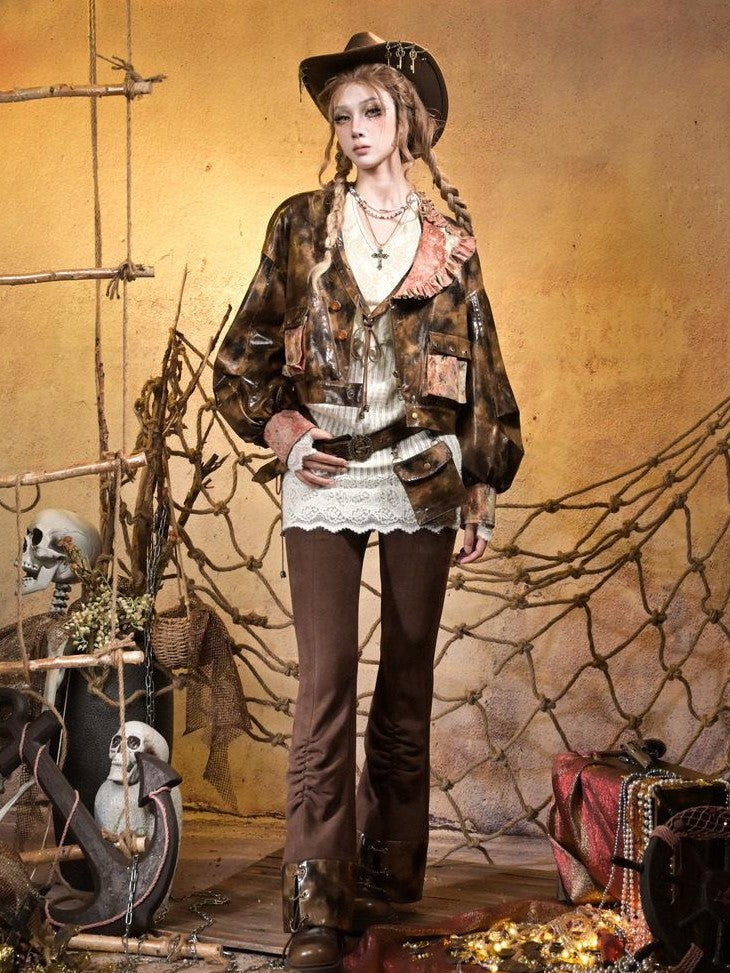 Virtual Orbit Sunken Steampunk Lace Padded Sleeveless Zip Women&