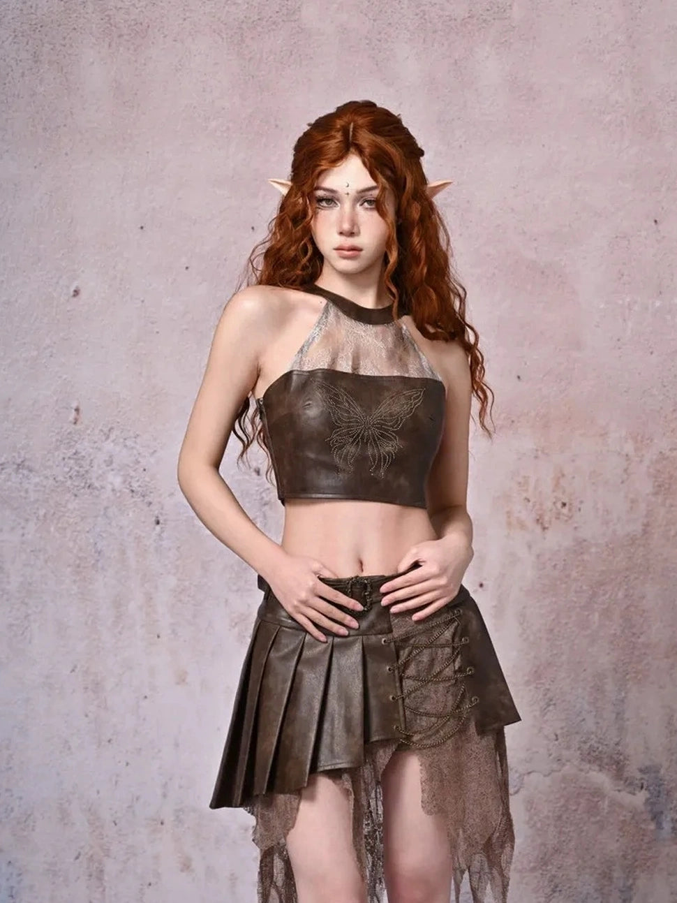 Virtual Orbit Urban Wander Asymmetrical Layered Leather Skirt