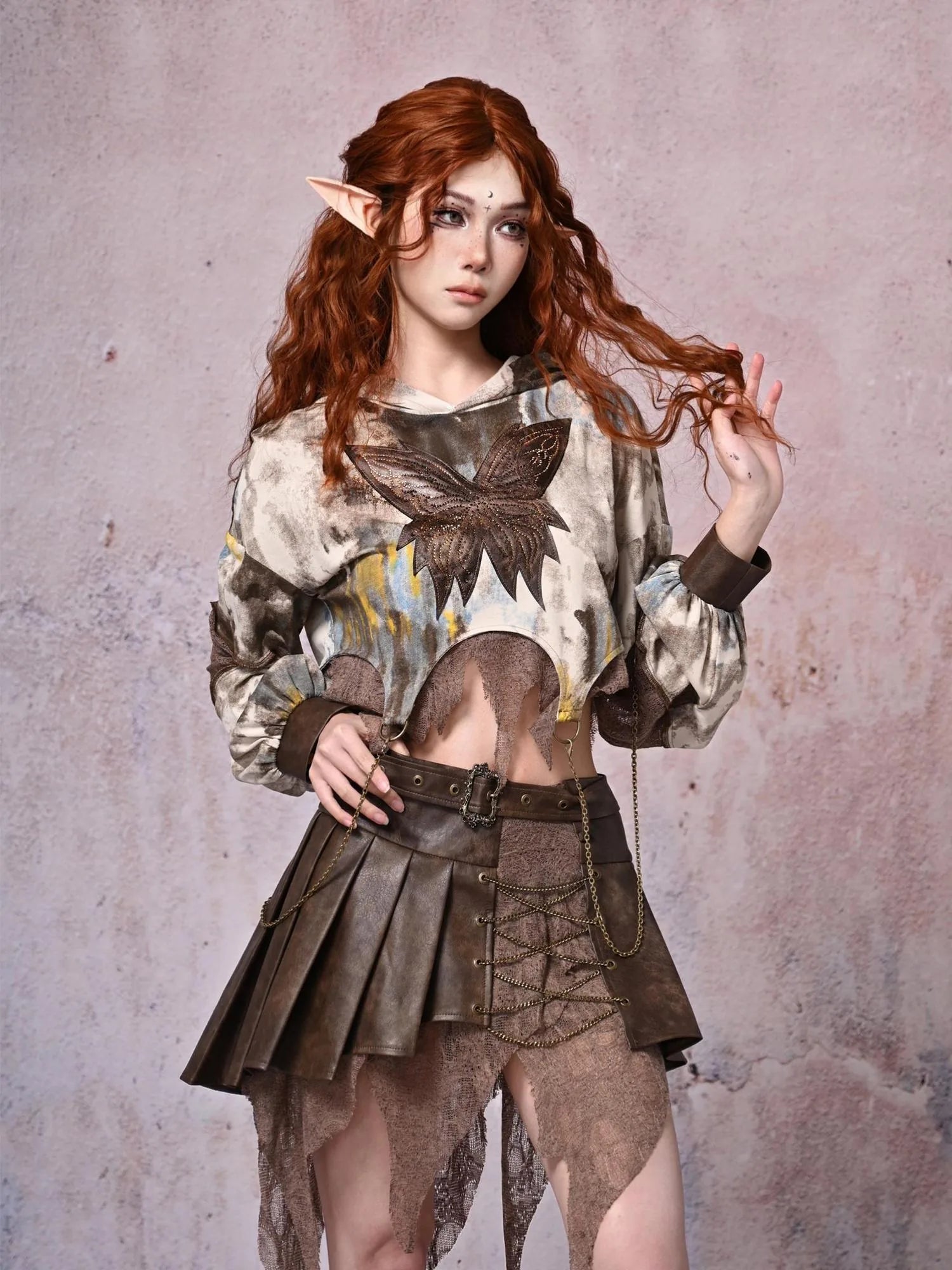 Virtual Orbit Urban Wander Asymmetrical Layered Leather Skirt