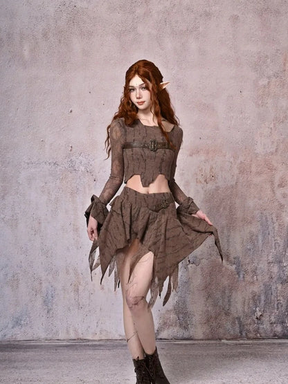 Virtual Orbit Urban Wanderer Distressed Cropped Top