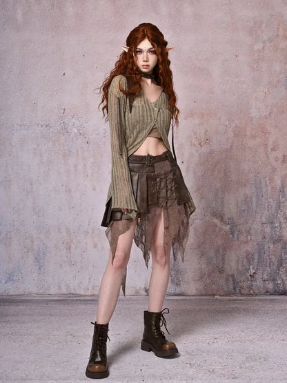 Virtual Orbit Urban Wandering Distressed Knit Cardigan