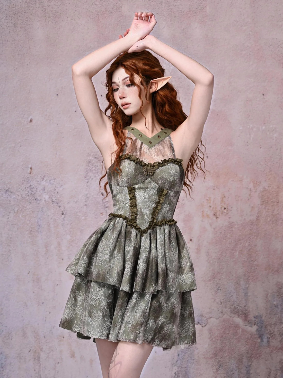 Virtual Orbit Urban Wandering Lace Tiered Dress