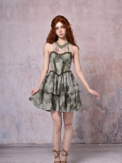 Virtual Orbit Urban Wandering Lace Tiered Dress