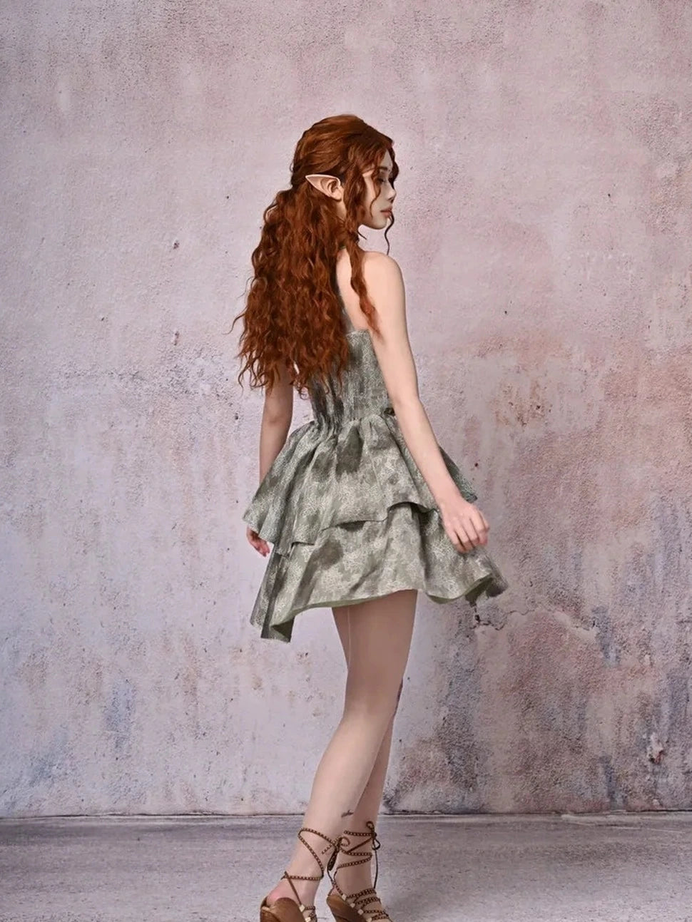 Virtual Orbit Urban Wandering Lace Tiered Dress