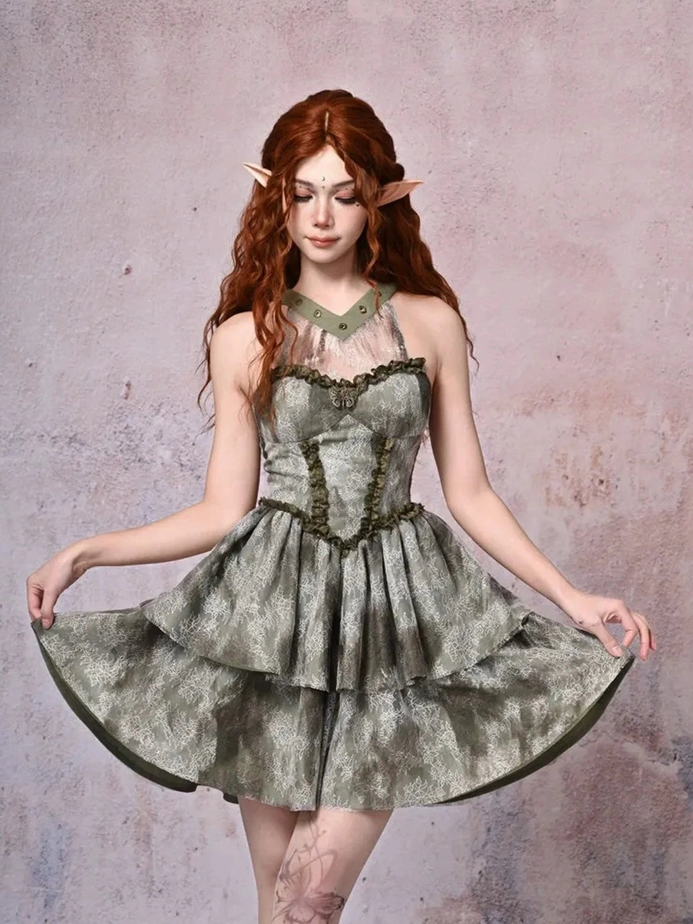 Virtual Orbit Urban Wandering Lace Tiered Dress