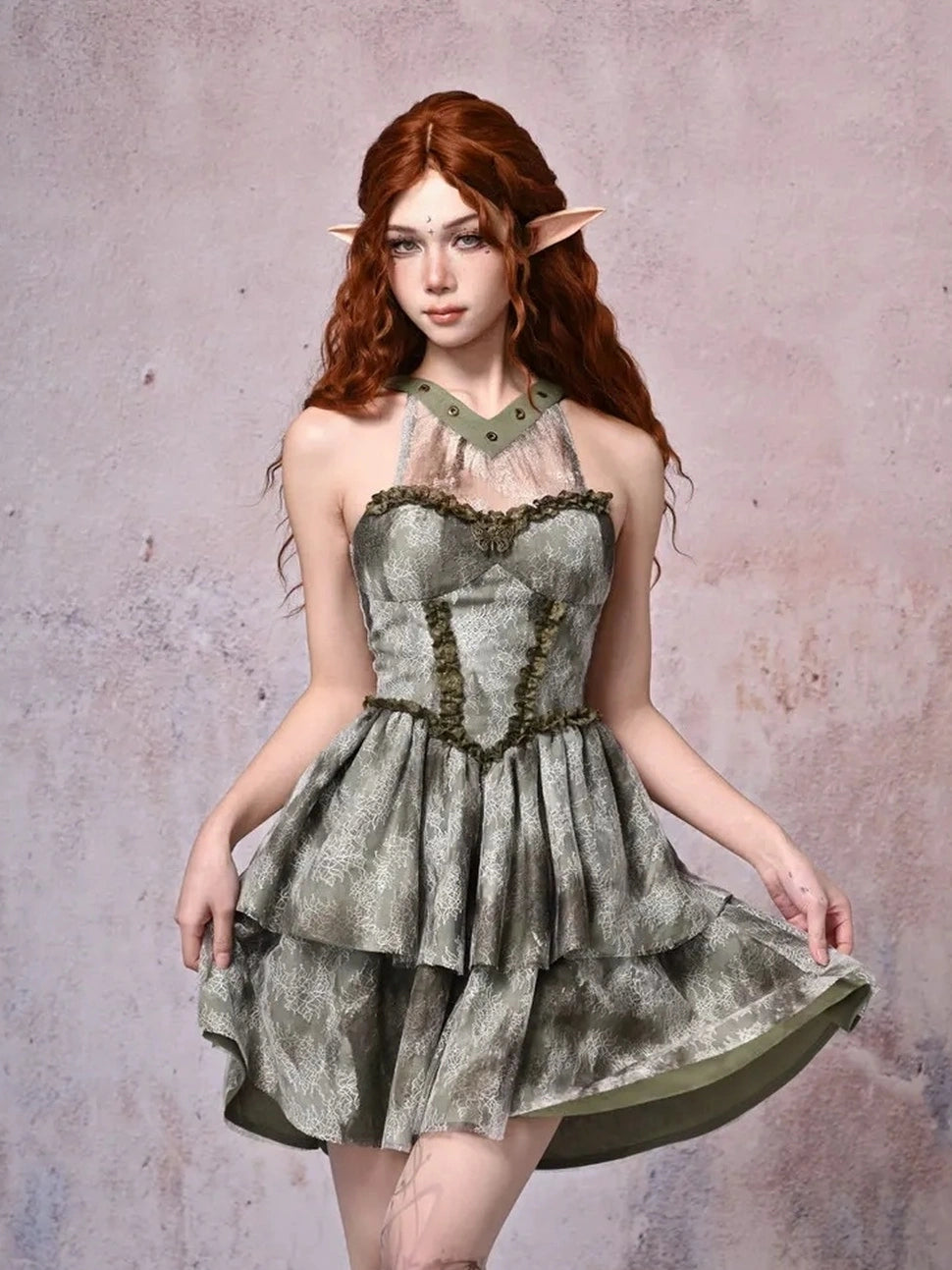 Virtual Orbit Urban Wandering Lace Tiered Dress