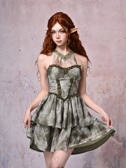 Virtual Orbit Urban Wandering Lace Tiered Dress