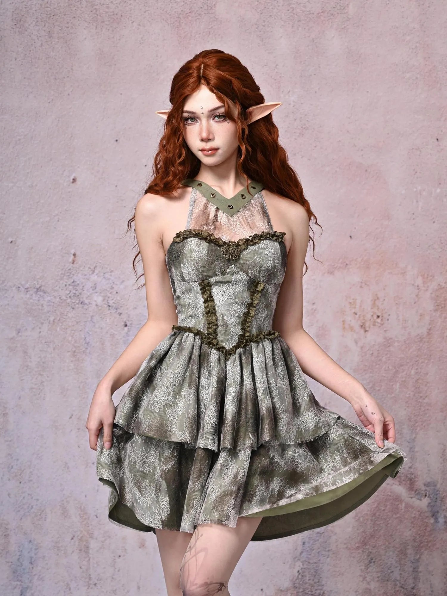 Virtual Orbit Urban Wandering Lace Tiered Dress