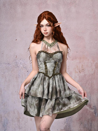 Virtual Orbit Urban Wandering Lace Tiered Dress