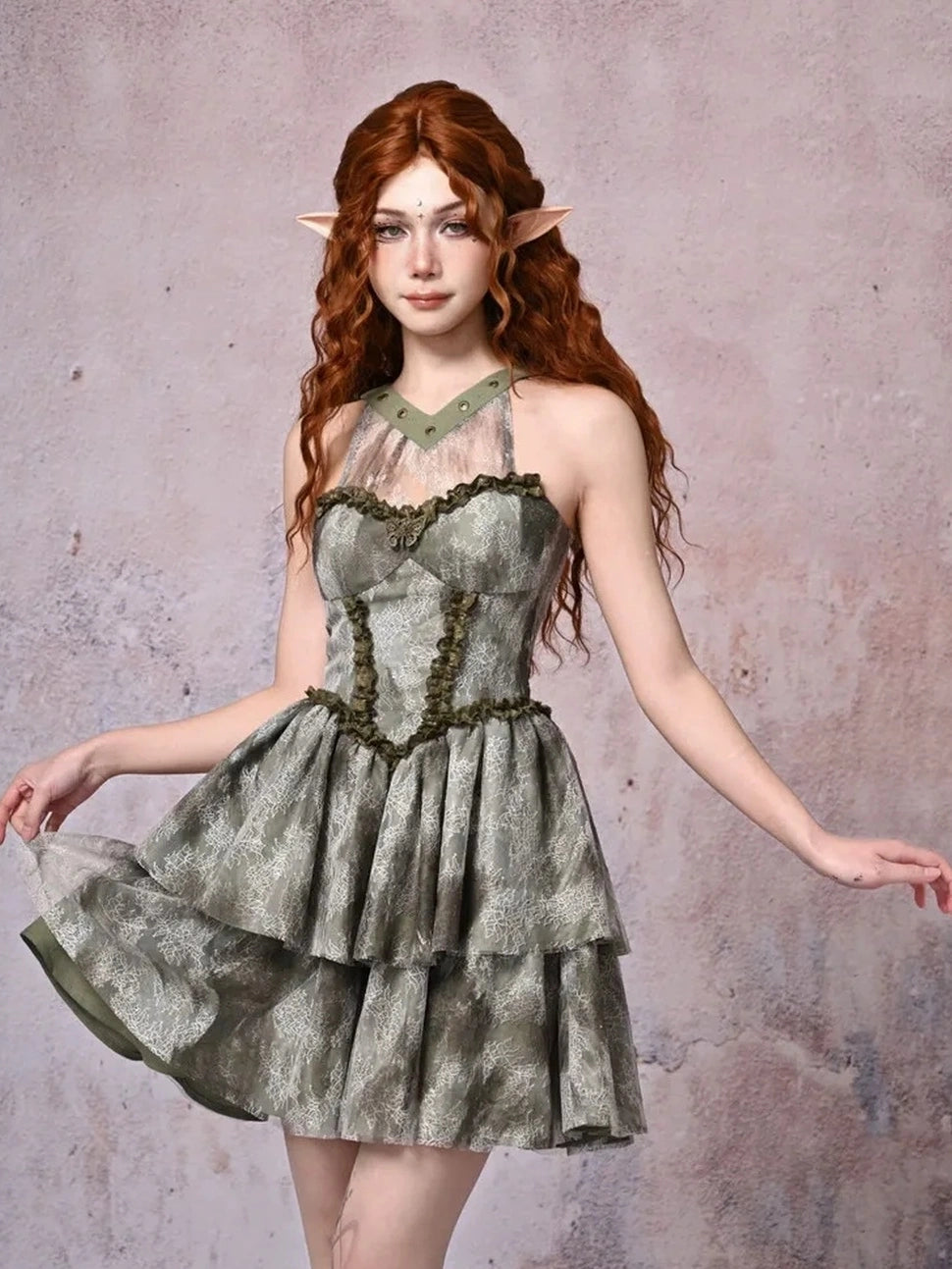 Virtual Orbit Urban Wandering Lace Tiered Dress