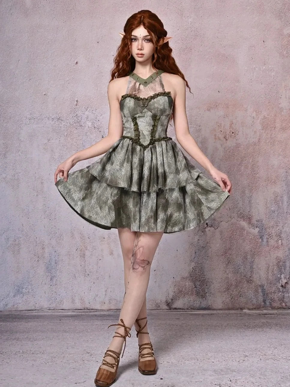 Virtual Orbit Urban Wandering Lace Tiered Dress