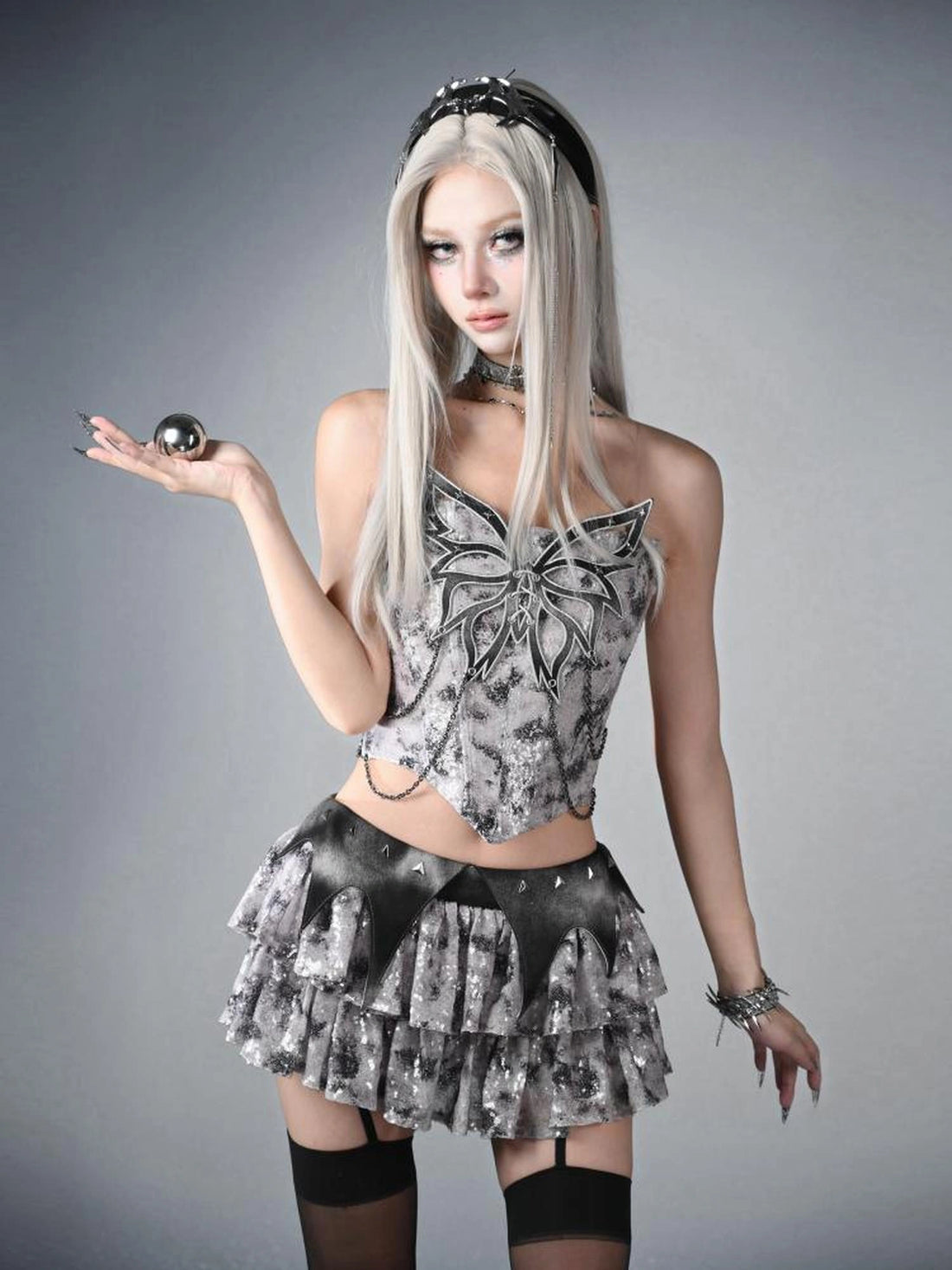 Virtual Orbit V-neck Cyber Butterfly Chain Corset Top