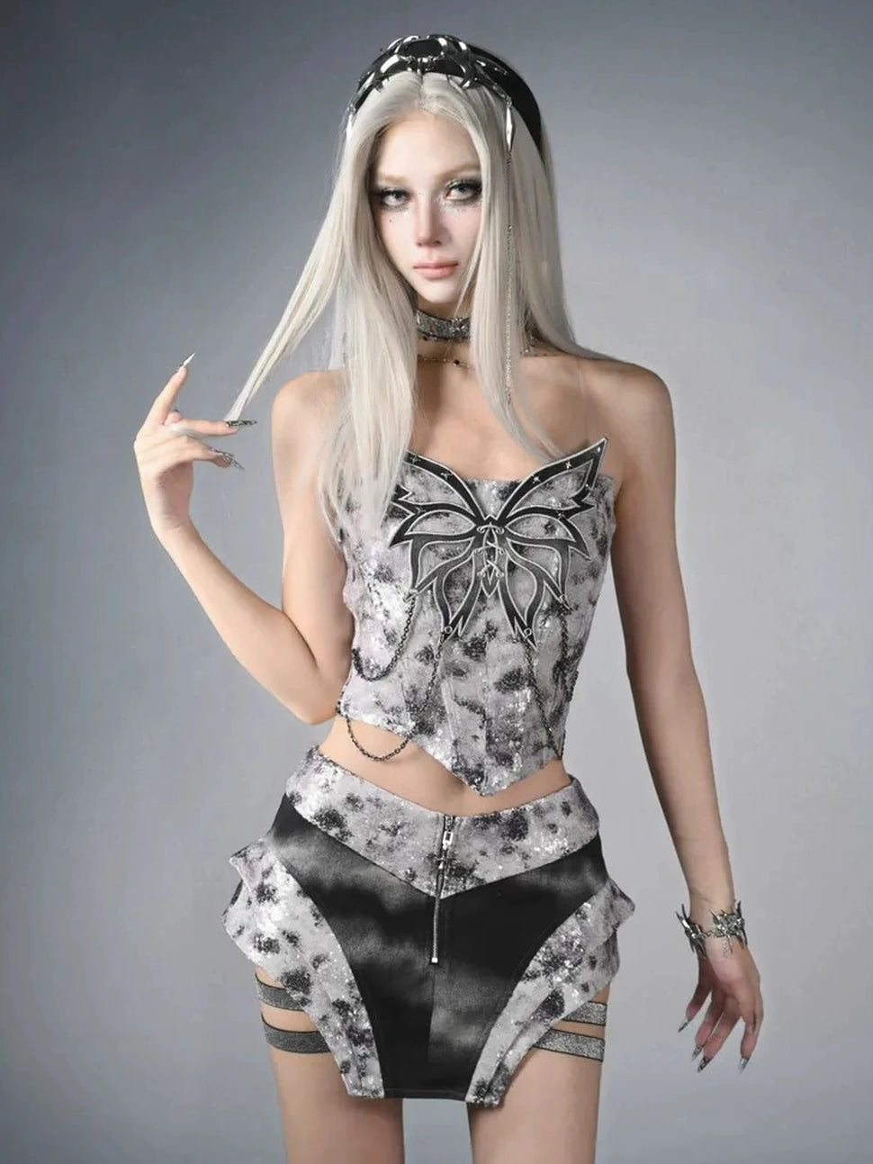 Virtual Orbit V-neck Cyber Butterfly Chain Corset Top