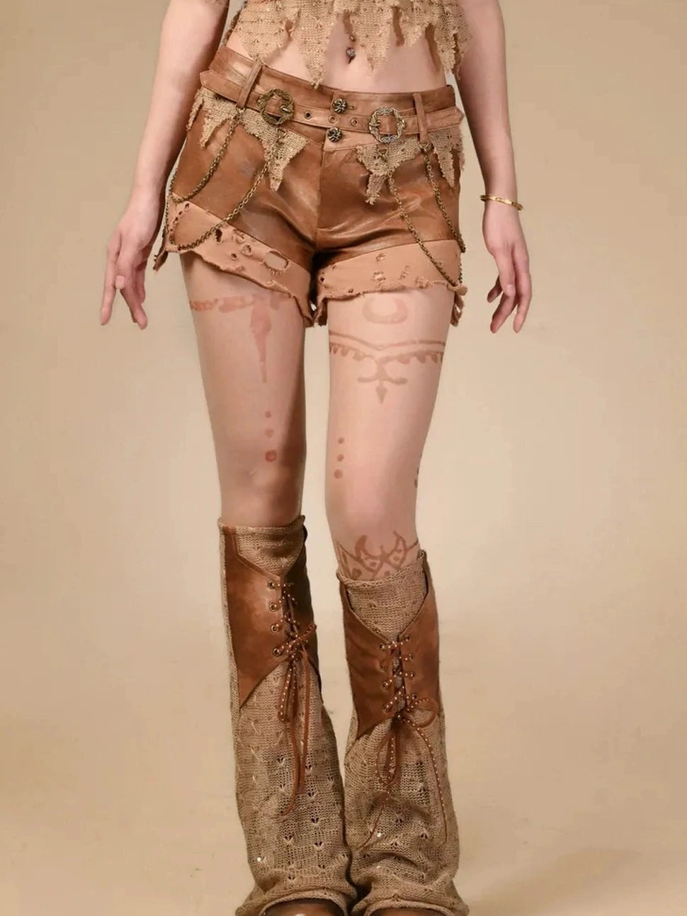 Virtual Orbit Vintage Distressed Leather Low Rise Shorts