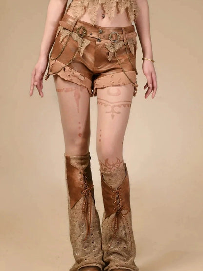 Virtual Orbit Vintage Distressed Leather Low Rise Shorts