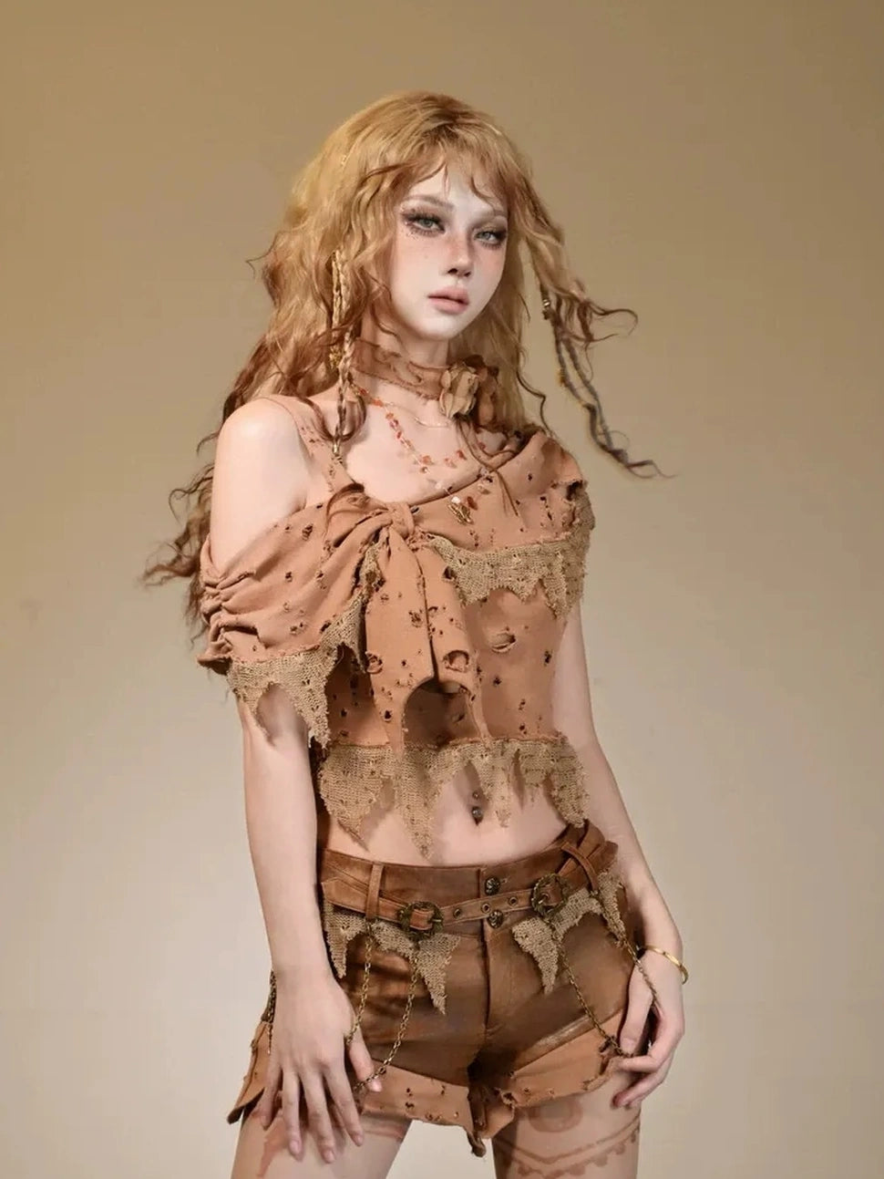 Virtual Orbit Vintage Distressed Leather Low Rise Shorts