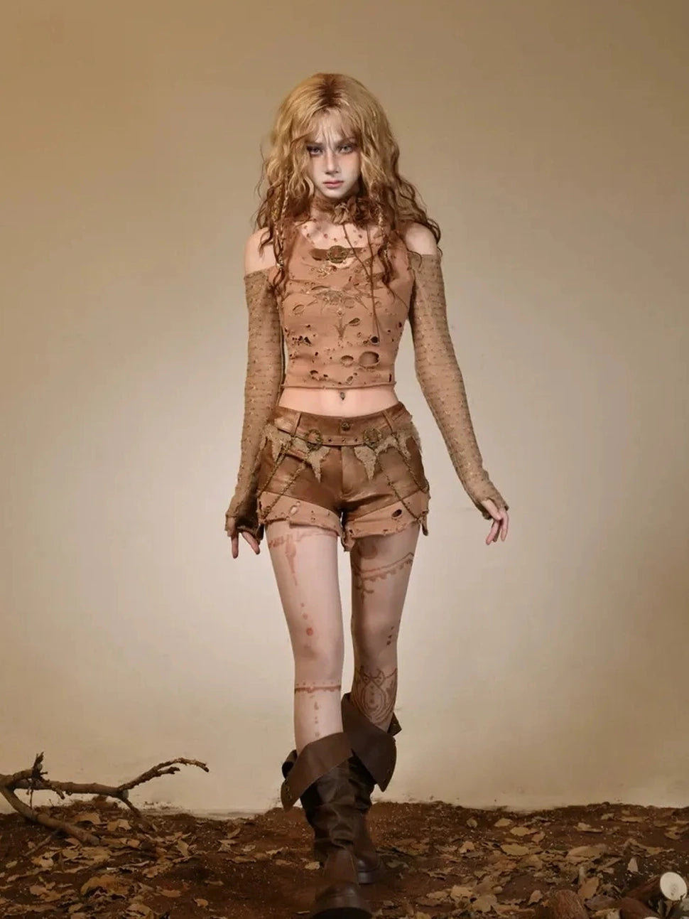 Virtual Orbit Vintage Distressed Leather Low Rise Shorts